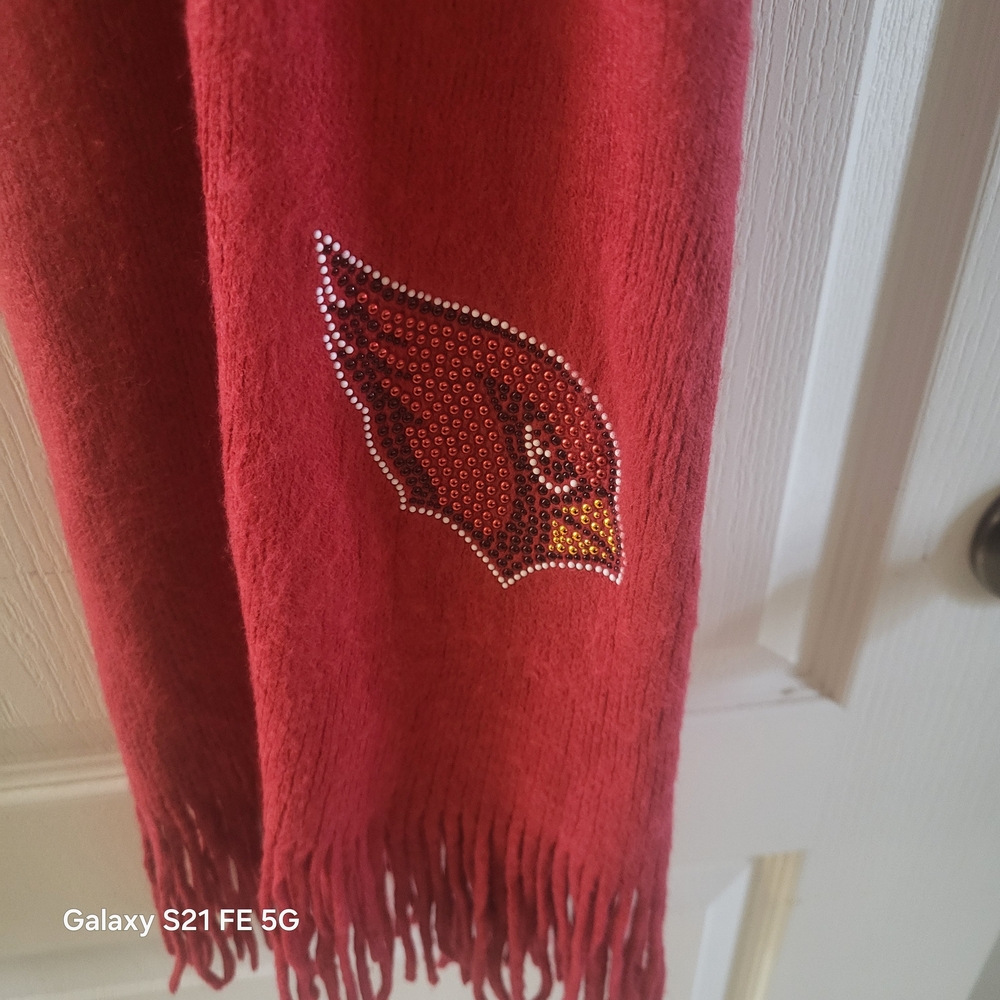 NFL Red Cardinals Rhinestone Logo Fringe Scarf Wrap